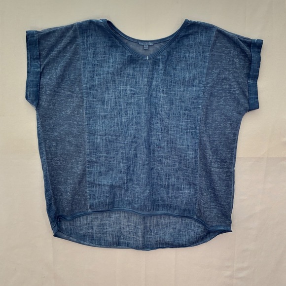 Kaktus Tops - Kaktus Linen Top Women XL Blue Coastal Euro Summer Italy Minimalist Boho